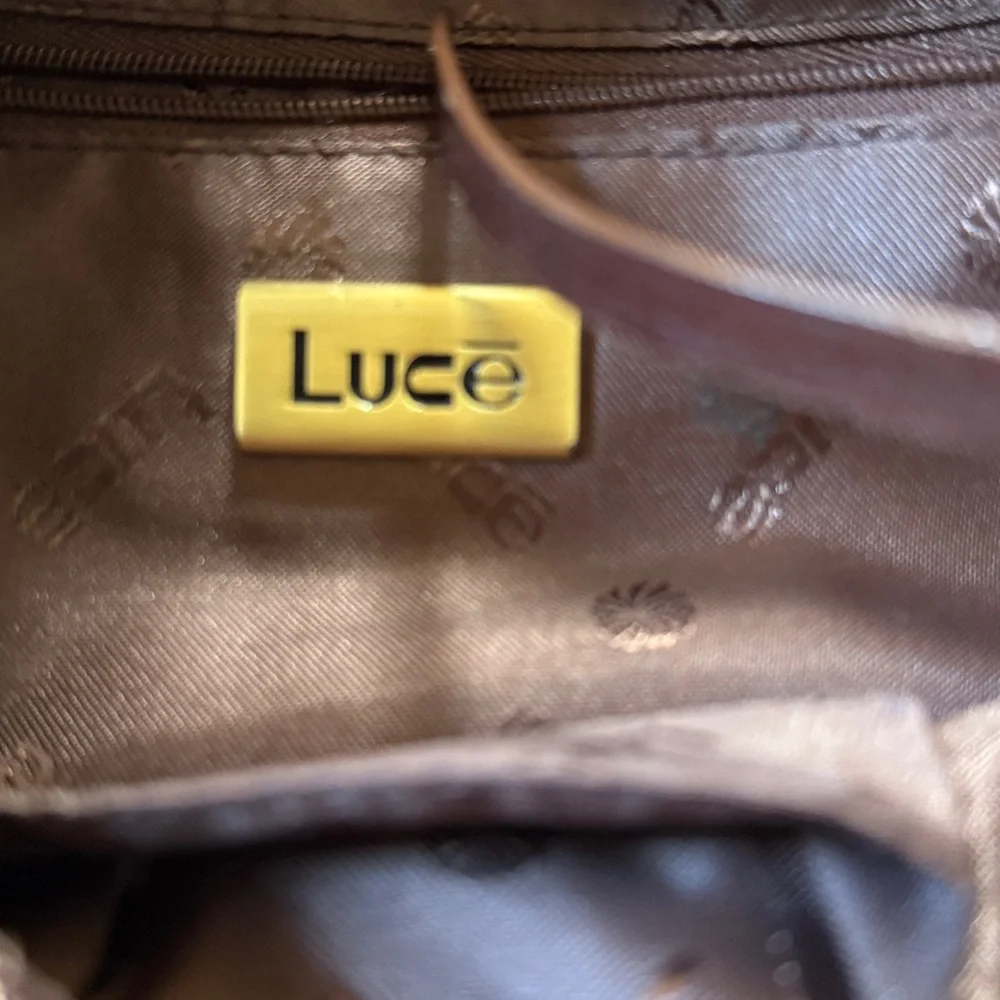 LUCE Chocolate Brown Hobo Slouch Genuine Leather Purse Gold Hardware - Picture 10 of 15